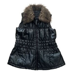 Therapy Faux Leather and Fur Zipper Vest Black Womens Size M